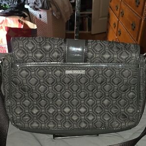 Vera Bradley Solid Gray Trimmed Crossbody Shoulder Bag featuring quilted finish